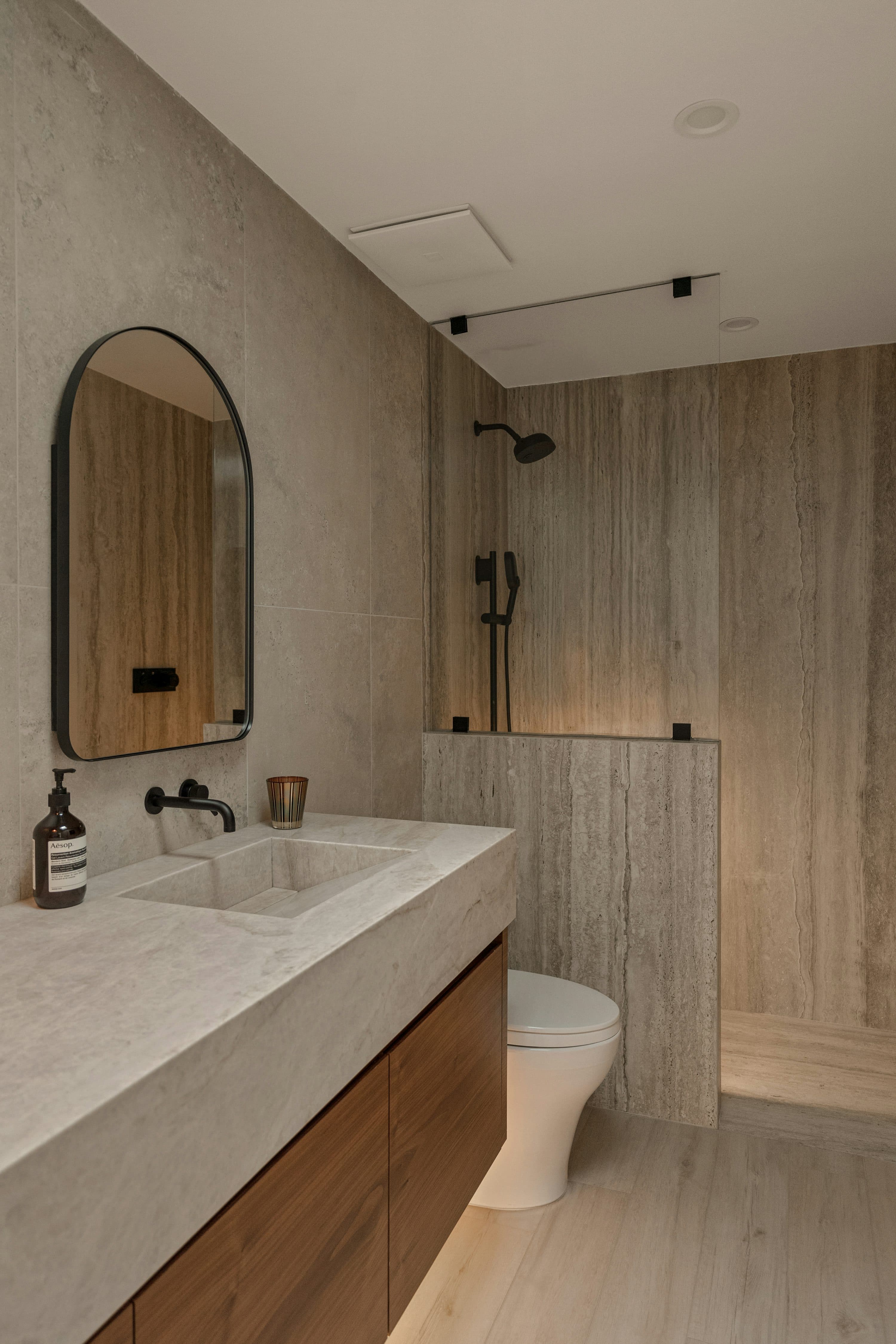 Bathroom stone and surface finish close-up